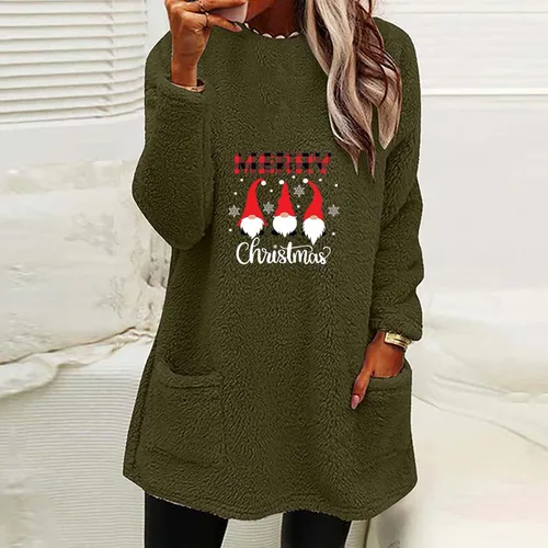 Vista 4 de Sudaderas de forro polar para mujer, sudadera de Navidad con cuello redondo, camisas de sherpa cálidas para usar con leggings