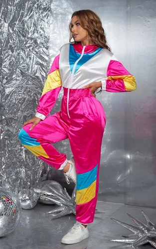 Vista 6 de Yisfri Traje retro de una pieza con bloques de color para mujer, traje retro de los años 80 con cintura elástica con capucha