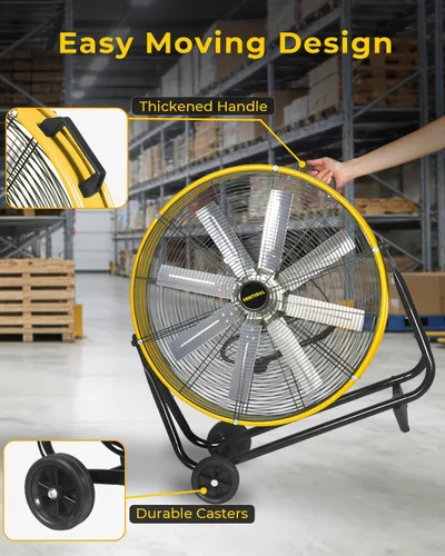 Vista 5 de VENTISOL Ventilador de tambor de alta velocidad de 24 pulgadas, ventiladores industriales de 9500 CFM resistente, ventilador de tienda de 3
