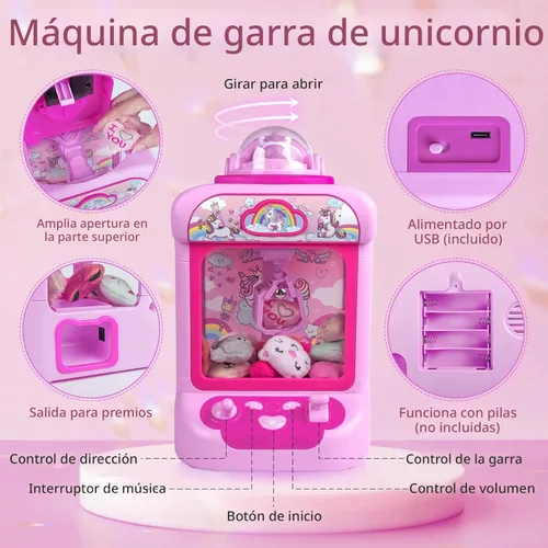 Vista 2 de Marlrin Máquina de Garra para Niños, Mini Máquina Expendedora Juguetes de Unicornio para Niñas, Agarrador de Dulces Dispensador de Premios
