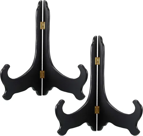 Vista 7 de Tatuo Paquete de 2 soportes de madera para exhibir, soporte de exhibición de platos, caballetes de soporte para marcos de fotos, soporte de arte