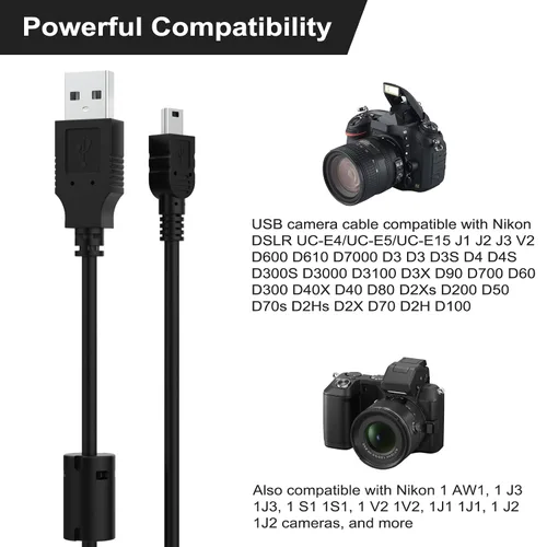 Vista 2 de Cable USB UC-E4 compatible con Nikon D40 D40X D50 D60 D70 D70S D80 D90 D100 D200 D300 D300S D610 D700 D3000 D3100 D7000 D1H D2X D2 Cámara réflex