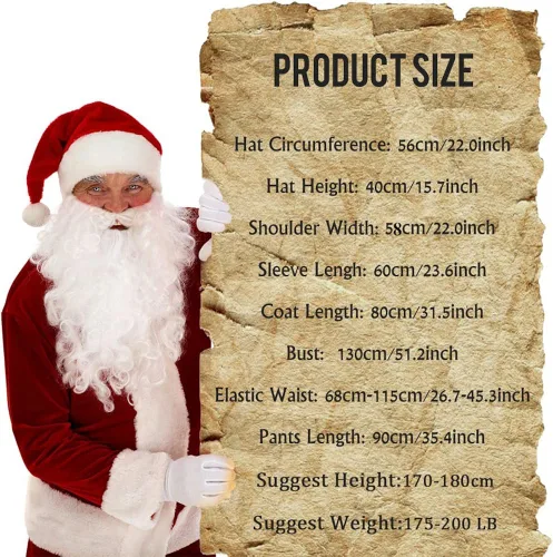 Vista 5 de KLLOUZE Traje de Papá Noel de Navidad disfraz de Papá Noel para hombre adulto ropa clásica de franela para cosplay traje de Papá Noel