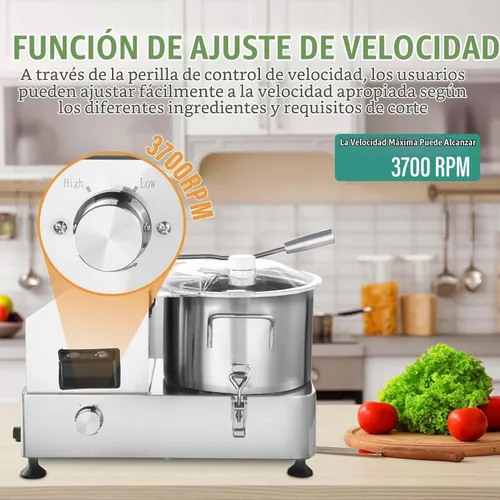 Vista 2 de Procesador de alimentos comercial, procesadores de alimentos de acero inoxidable de 1800 W, picadora eléctrica de verduras resistente con control