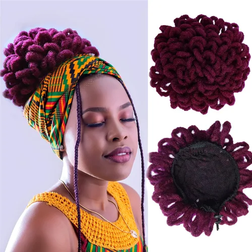 Vista 27 de Abellee 2 moños de Loc para mujeres negras, 8 pulgadas, moño de pétalos de Loc, Afro, cola de caballo alta, cordón de coleta, extensiones de cabello