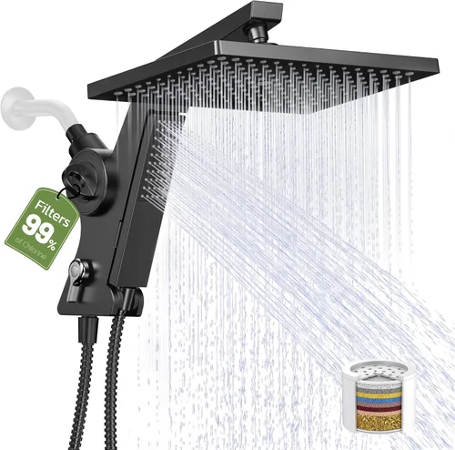 Vista 9 de JDO Cabezal de ducha de lluvia filtrado de 12 pulgadas con combo de spray Cromo