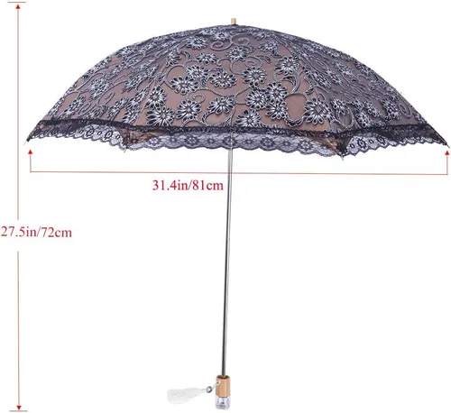 Vista 2 de Orgrimmar Sombrilla de encaje para mujer, protección anti-UV, UPF 50+, paraguas plegable ligero y portátil (negro)