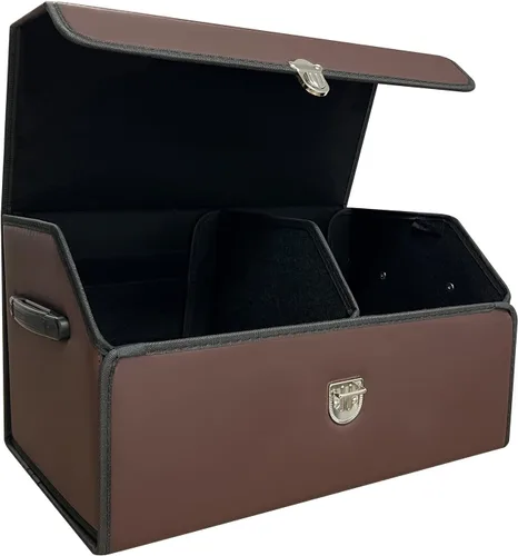 Vista 12 de Organizador de maletero Wuatow para coche, organizador de maletero para SUV y sedán, con tapa, multifuncional, caja de almacenamiento de carga Negro