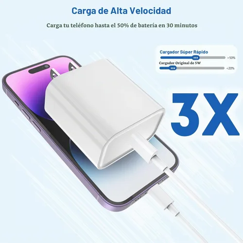Vista 2 de [Certificado MFi de Apple] Cargador de iPhone 14 de Carga Rápida, Bloque de Cargador USB C Quick Type con Cable de Carga USB C a Lightning de 10