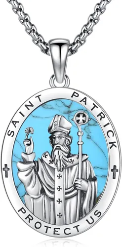 Vista 91 de Collar de amuleto de medalla de San Patrono de plata/oro de 14 39A-St Peregrino-Plata