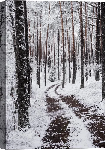 Vista 6 de SIGNWIN Lienzo impreso para pared, diseño de bosque y guardería, cabaña de troncos, invierno, nieve, montaña, bosque, ilustraciones de naturaleza
