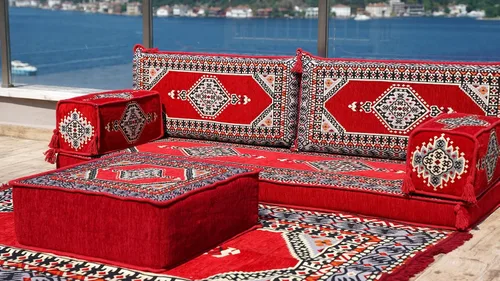 Vista 5 de Red Arabic Floor Sofa, Traditional Floor Couch Set, Sectional Sofas, Arabic Floor Sofa Set, Yoga Meditation Mat, Futon Sofa Bed, Futon Sofas