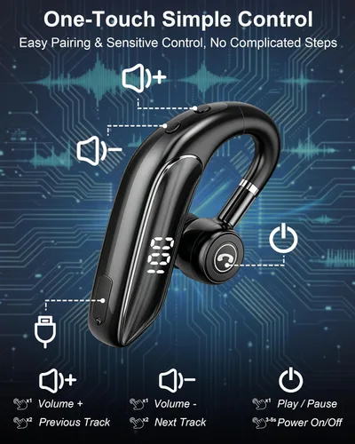 Vista 6 de Auriculares Bluetooth V5.4, auriculares inalámbricos para teléfono celular con pantalla LED, manos libres con micrófono para conducir, camionero