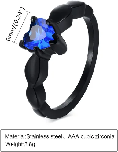 Vista 2 de Juego de anillos de boda personalizados en color negro y azul para él y ella, anillos de promesa a juego para parejas, anillos de acero inoxidable