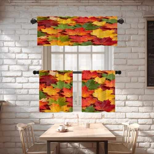 Vista 43 de Shrahala Orange Autumn Autumn Blackout Curtain Tiers, Fall Kitchen Valance Light Blocking Tier Drapes with Rod Pocket, 2 Pack 26 X 24 in