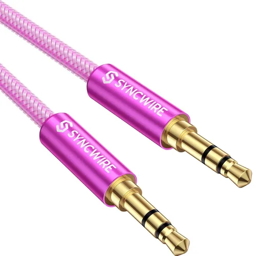 Vista 13 de Syncwire Cable auxiliar de audio auxiliar de 0.1 in macho a macho, cable trenzado de nailon para auriculares (1.6 pies/1.6 ft / 0.5m), cable Negro