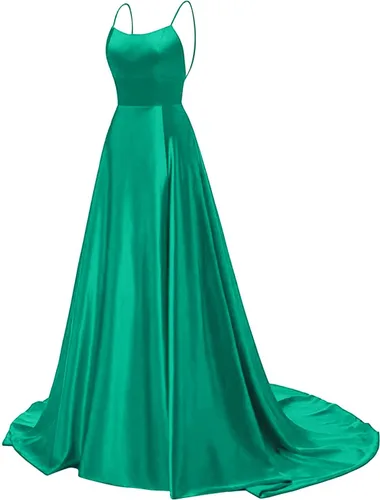 Vista 2 de Vestidos formales para mujer, elegantes tirantes delgados, espalda descubierta, cruzados, con cordones, vestido de dama de honor largo con abertura