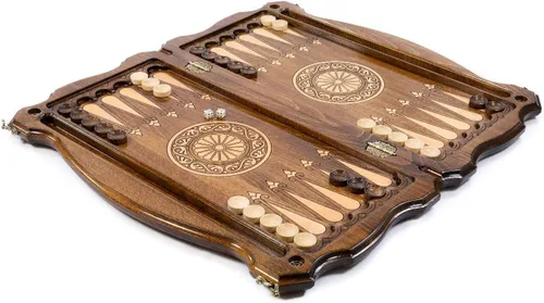 Vista 3 de WOODEN BACKGAMMON set BOARD GAME Armenian backgammon Nardi Nardy checkers chess carving flowers Ornament handmade gift walnut wood table game
