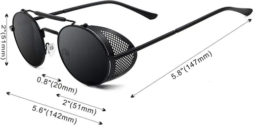 Vista 4 de RONSOU - Lentes de sol polarizados estilo steampunk redondas y vintage, con protección UV400, con marco