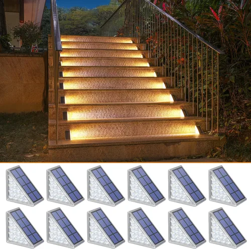 Vista 18 de NIORSUN Luces solares, impermeabilidad IP67, encendido/apagado automáticos, para escalones exterior, escalera, patio, porche, puerta delante, acera