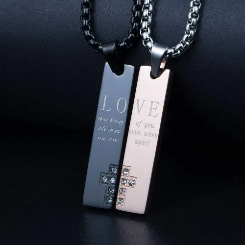 Vista 3 de Wolentty Collares de distancia para parejas para el día de San Valentín Metal Circonia cúbica