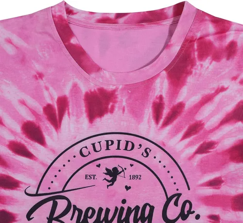 Vista 2 de SFHFY Camiseta de manga corta blanqueada para el día de San Valentín para mujer, diseño de corazón teñido anudado