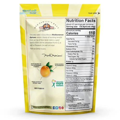 Vista 2 de Mariani Albaricoques mediterráneos secos 6 onzas (paquete de 4) Sin gluten Bolsa resellable
