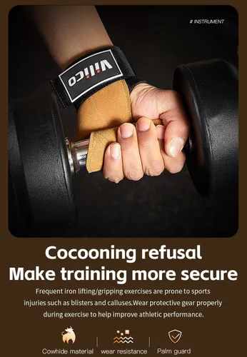 Vista 4 de Guantes de cuero para levantamiento de pesas, correas de muñeca para levantamiento de pesas, correas de levantamiento de pesas ajustables, agarre