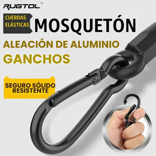 Vista 4 de Cuerdas elásticas con ganchos, cuerdas elásticas de servicio pesado de 8 pulgadas de largo con clip de mosquetón para exteriores, cuerda elástica