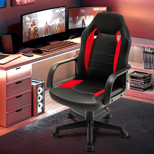 Vista 2 de Silla ergonómica de videojuegos para computadora, oficina en casa, carreras, escritorio ejecutivo de video, de piel sintética, para adultos