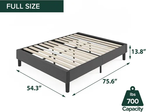 Vista 2 de Zinus Curtis - Base de cama con plataforma tapizada, base de colchón, soporte de listones de madera, no necesita somier, embalaje ecológico Gris