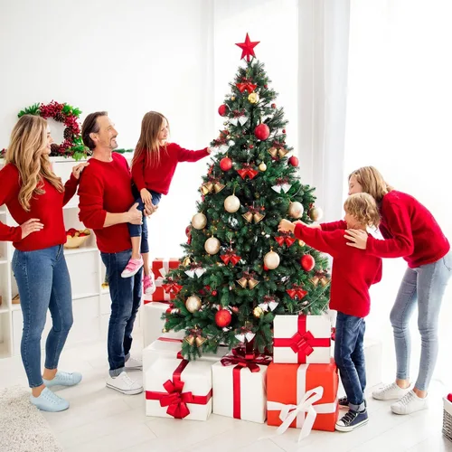Vista 4 de Adorno rojo de campanas de Navidad, adorno colgante de árbol de cascabeles de metal para decoración de Navidad, suministros de fiesta de vacaciones
