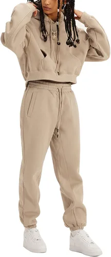 Vista 80 de Kissonic Conjunto deportivo de forro polar para mujer, 2 piezas, sudadera con capucha y pantalones deportivos