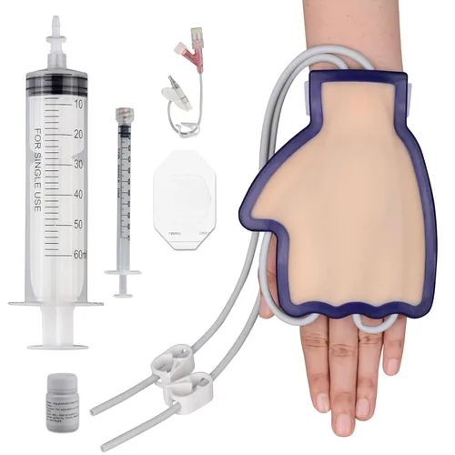Vista 8 de IV Kit de práctica, entrenador de inyección de mano dorsal portátil Piel de silicona, Flashback simulado e inserción de catéter, Acceso venoso