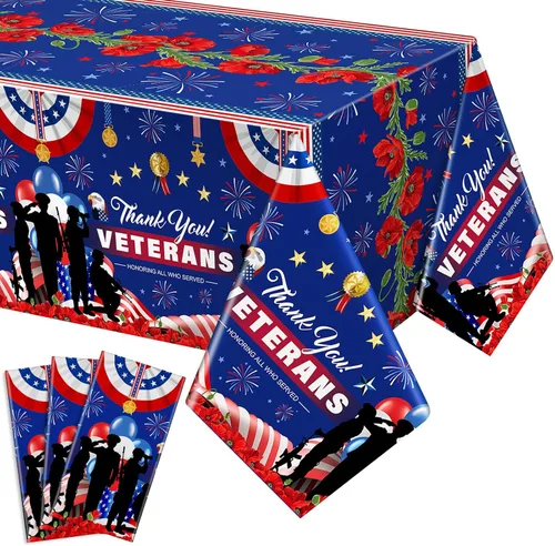 Vista 8 de Buryeah 3 Pcs Patriotic Tablecloth 54 x 108 Inch Plastic Tablecloth Red White Blue American Flag Rectangular Table Covers for 4th of July Memorial