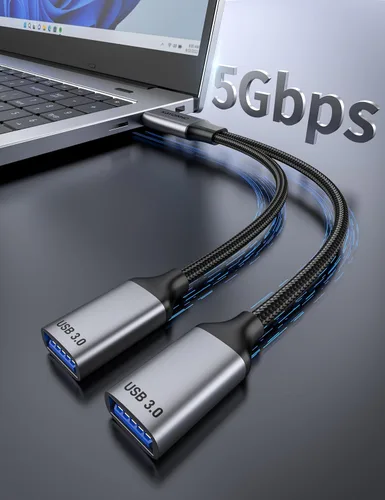 Vista 2 de Divisor USB 3.0 de 1 en 2 salidas, cable USB divisor Y, cable USB macho a 2 hembras para PC, tableta, portátil, MacBook, teclado, PS4, PS5, mouse