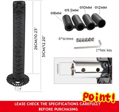 Vista 3 de Pomo de palanca de cambios estilo Katana, espada Samurái, universal para autos manuales con adaptadores, negro (26 cm)