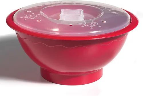Vista 4 de Norpro Palomitas de maíz para microondas, 10.5 x 5 x 10.5 pulgadas, rojo, con tapa transparente
