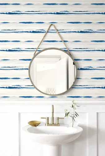 Vista 6 de Lillian August Luxe Haven Horizon Stripe - Papel tapiz para despegar y pegar (azul Oasis)