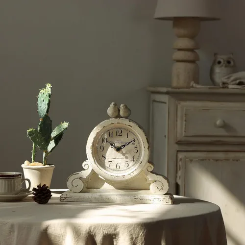 Vista 2 de NIKKY HOME Reloj de mesa vintage con diseño de pájaro, reloj de mesa