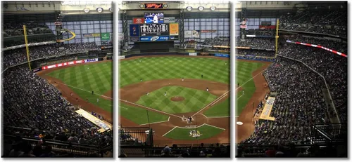 Vista 12 de TUMOVO American Major Baseball - Lienzo decorativo para pared, diseño de estadio de los Bravos, 3 piezas, arte de pared de Filadelfia, cuadros