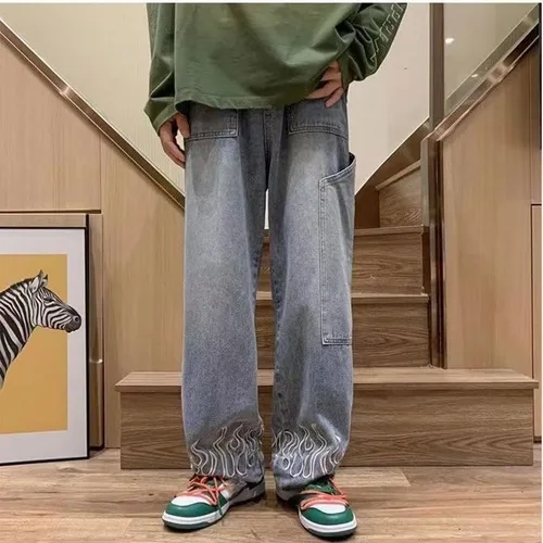 Vista 2 de Y2K - Pantalones de mezclilla holgados Flame Emo Cyber Cargo Grunge Vintage Demin Ropa estética Hiphop gótico Jogger Pantalones deportivos