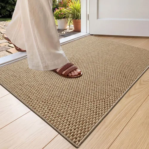 Vista 16 de Color&Geometry - Tapete para puerta delantera de 26 x 47 pulgadas, atrapador de suciedad con parte trasera de goma ultra antideslizante, perfil Caqui