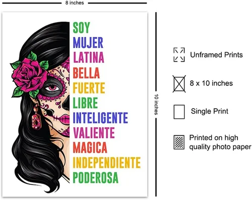Vista 2 de Arte de pared de mujer latina mexicana, póster motivacional latino, decoraciones para cuartos arte, regalos para mujeres, ninas latino chicano