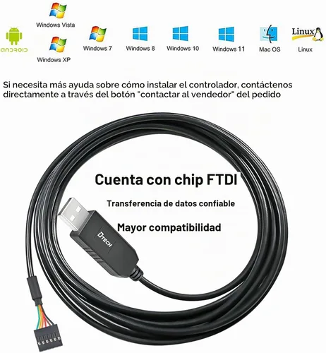 Vista 4 de DTECH Cable serie USB a TTL de 3.3 V, 6 pines, adaptador UART genuino FTDI FT232RL, cable de depuración de chip compatible con Windows 11 10 8 7 6