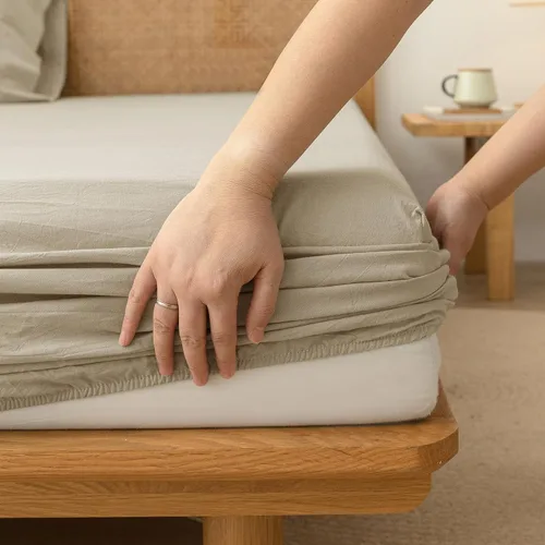 Vista 6 de BESTOUCH Juego de sábanas 100% algodón lavado, tacto de lino, súper suave, cómodo, elegante, ligero, juego de ropa de cama de 3 piezas, color gris