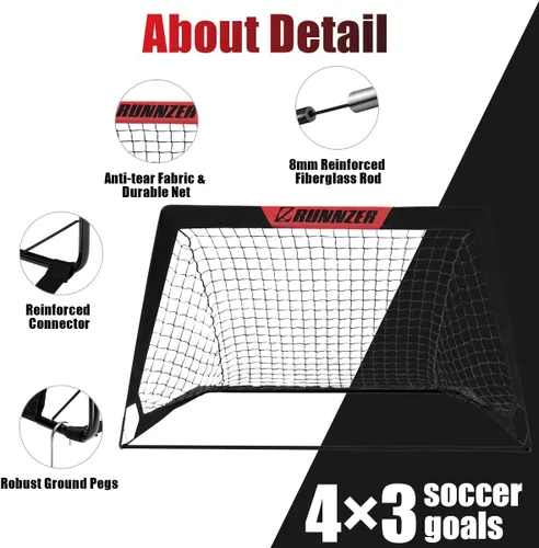 Vista 3 de L RUNNZER Portería de fútbol para niños, red de fútbol desplegable para patio trasero, juego de 2 con funda de transporte portátil