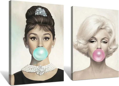 Vista 17 de Denozer Arte de pared en lienzo de 3 paneles con retrato de belleza de Marilyn Monroe, Audrey Hepburn y Brigitte Bardot, impresiones de cuadros