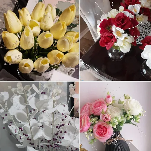 Vista 7 de 50 unidades de palillos con cuentas para novia, ramo de boda con perlas para decoración de fiesta, ramo de flores navideñas de 4 mm, adornos