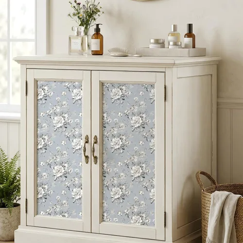 Vista 2 de ReWallpaper Papel tapiz azul para despegar y pegar, papel tapiz vintage azul y blanco, papel de pared adhesivo extraíble con flores, papel